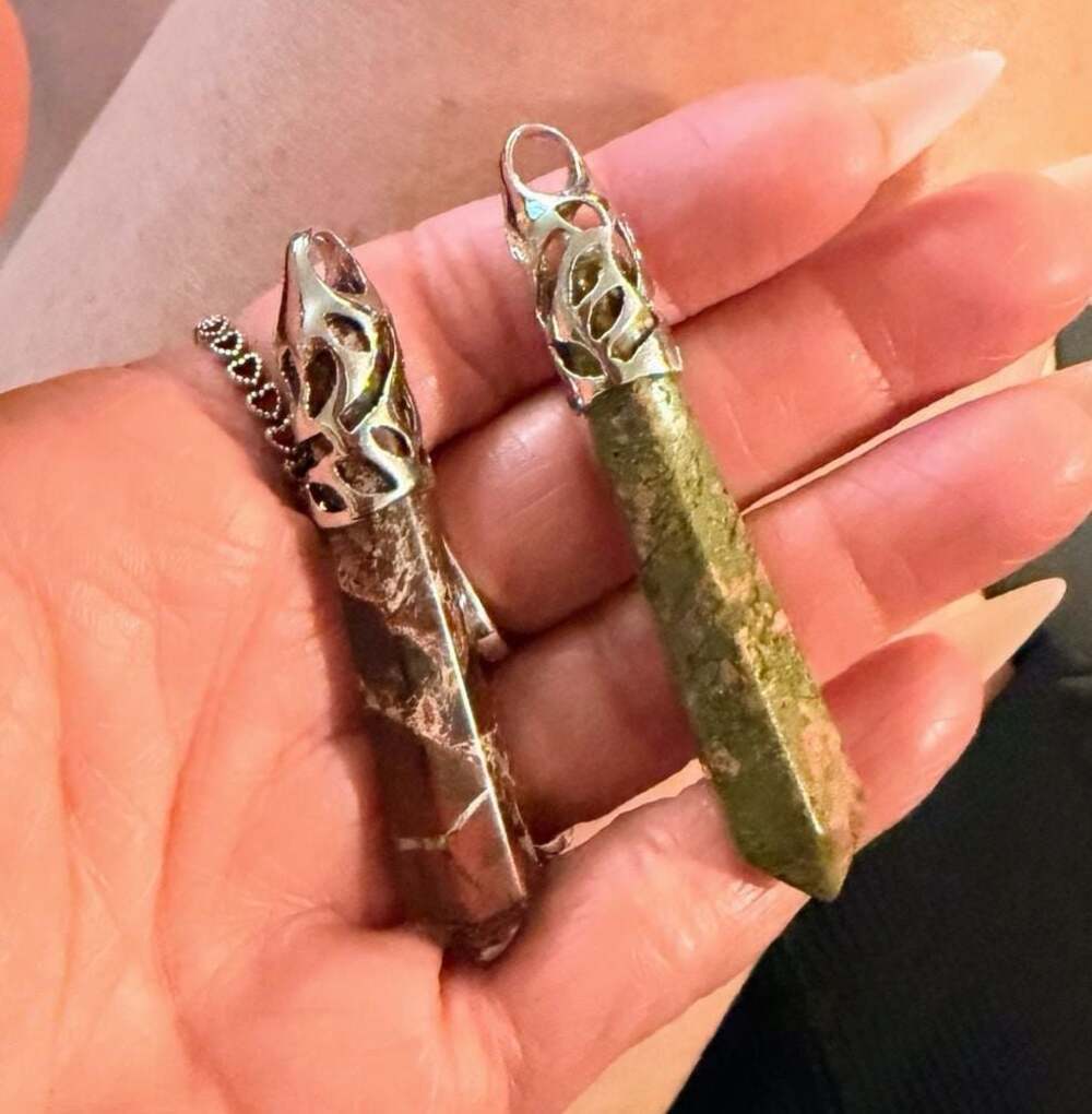 Set of 2 Polished Gemstone Crystal Point Pendants w/ Silver Filigree Bails